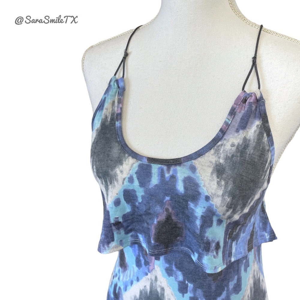 FOR LOVE AND LEMONS Boho Ikat Print Ruffle Trim Open Back Mini Dress - RARE! - Picture 4 of 14
